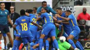 Para pemain Curacao berselebrasi. (Sumber: Sean M. Haffey/Goal.com)
 